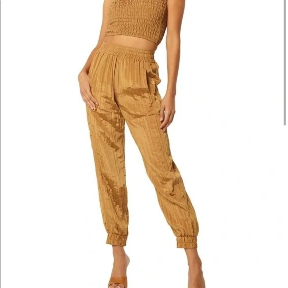 Misa Size XS NOOMI Gold High Waisted Joggers Pants Voile Fabric Elastic